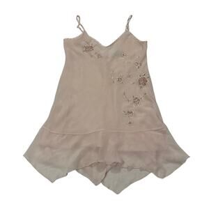 California Dynasty Vintage Womens Medium Pink Embroidered Floral Slip Dress Y2k